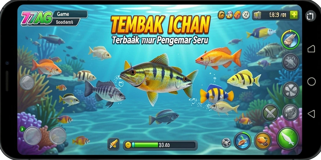 Screenshot gameplay seru dari 77AG saat menembak ikan.