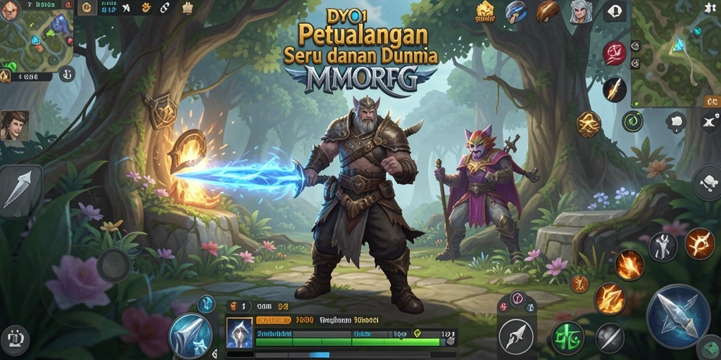 Screenshot DYO1 menampilkan pertempuran epik antara pemain dan monster besar.