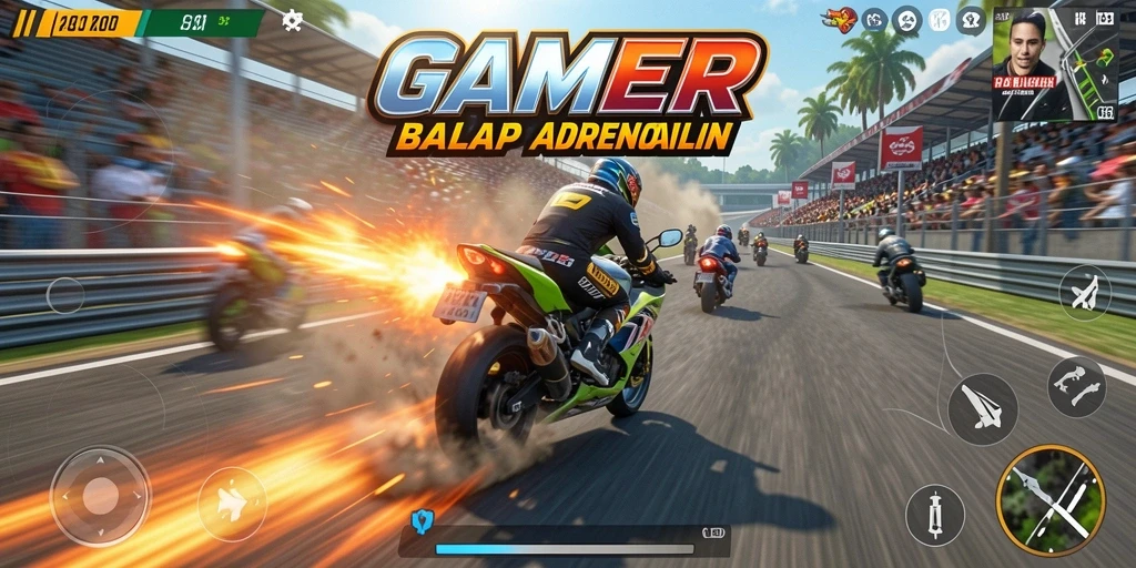 Screenshot GAMERP menunjukkan aksi balap motor yang menarik dan mendebarkan.