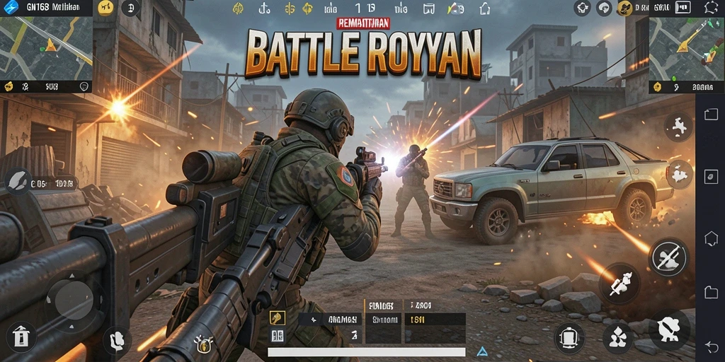Tampilan gameplay GN168 dengan aksi pertempuran yang mendebarkan.