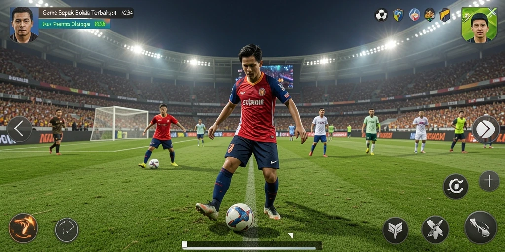 Screenshot gameplay K234 menampilkan aksi pertandingan sepak bola yang mendebarkan.