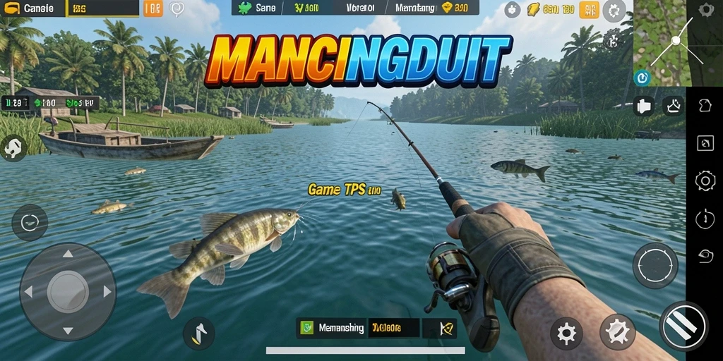 Gameplay seru MANCINGDUIT dengan berbagai jenis ikan dan lokasi.