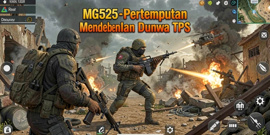 Screenshot MG525 menampilkan aksi pertempuran seru di medan tempur yang luas.