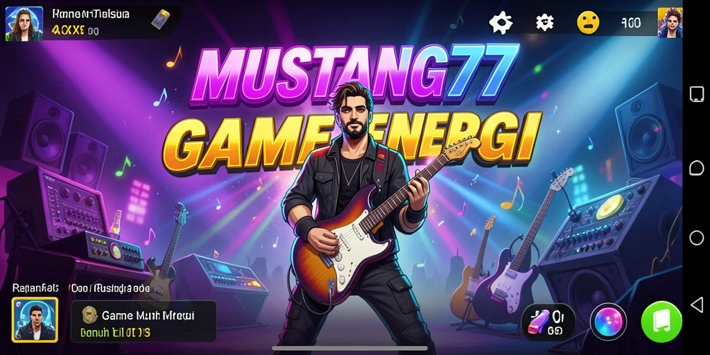 Screenshot gameplay MUSTANG77 menampilkan aksi mencocokkan not musik.