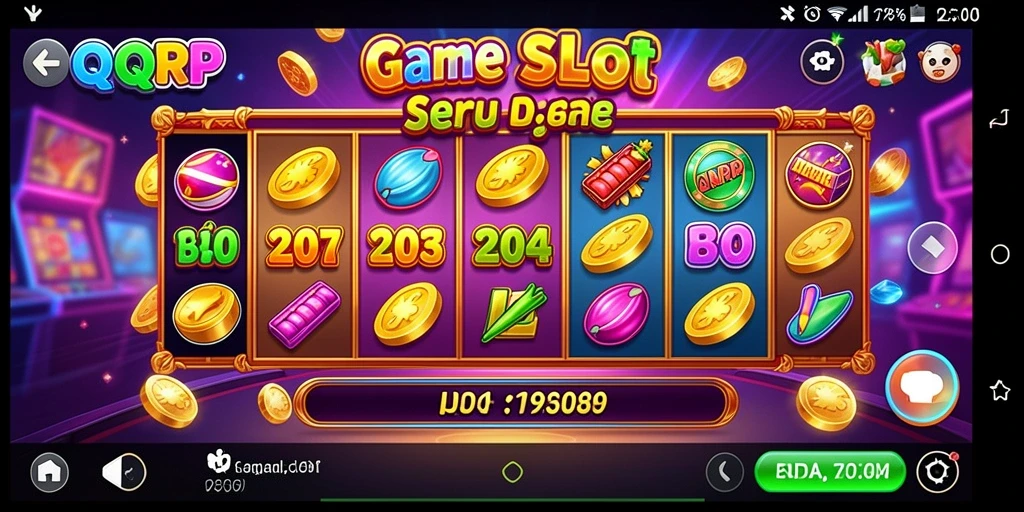 Screenshot gameplay QQRP yang menampilkan gulungan slot yang menarik.