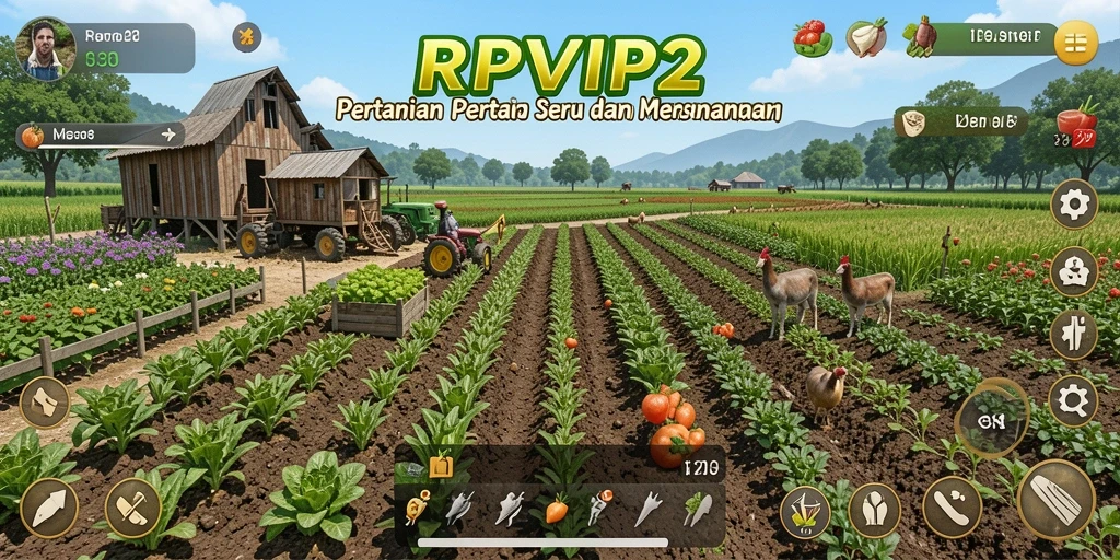 Tangkapan layar gameplay RPVIP2 menampilkan aktivitas bertani yang seru.
