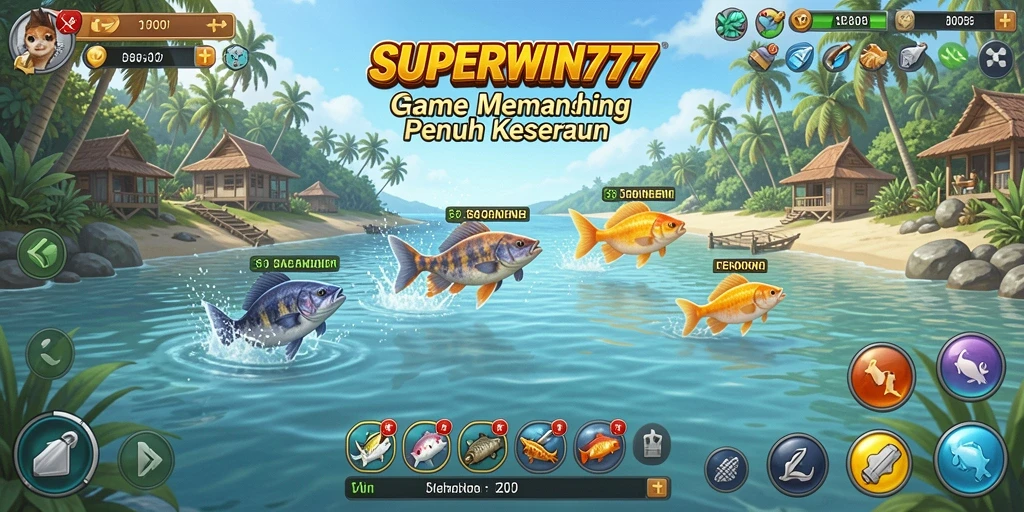 Screenshot gameplay <strong>SUPERWIN777</strong> menampilkan aksi memancing yang seru dan menantang.