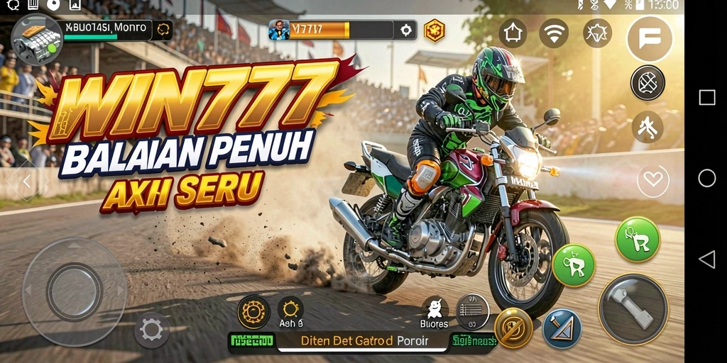 Screenshot gameplay WIN777 menampilkan balapan motor yang mendebarkan.
