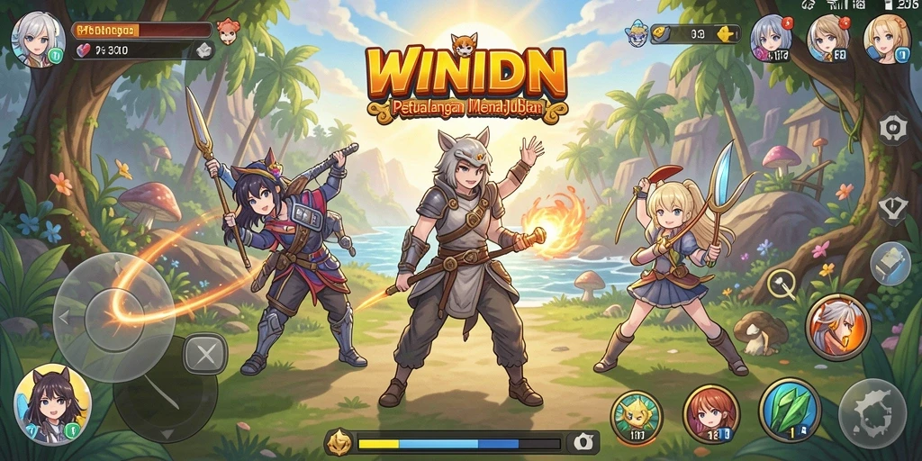 Tampilan gameplay WINIDN yang menakjubkan dengan karakter anime.