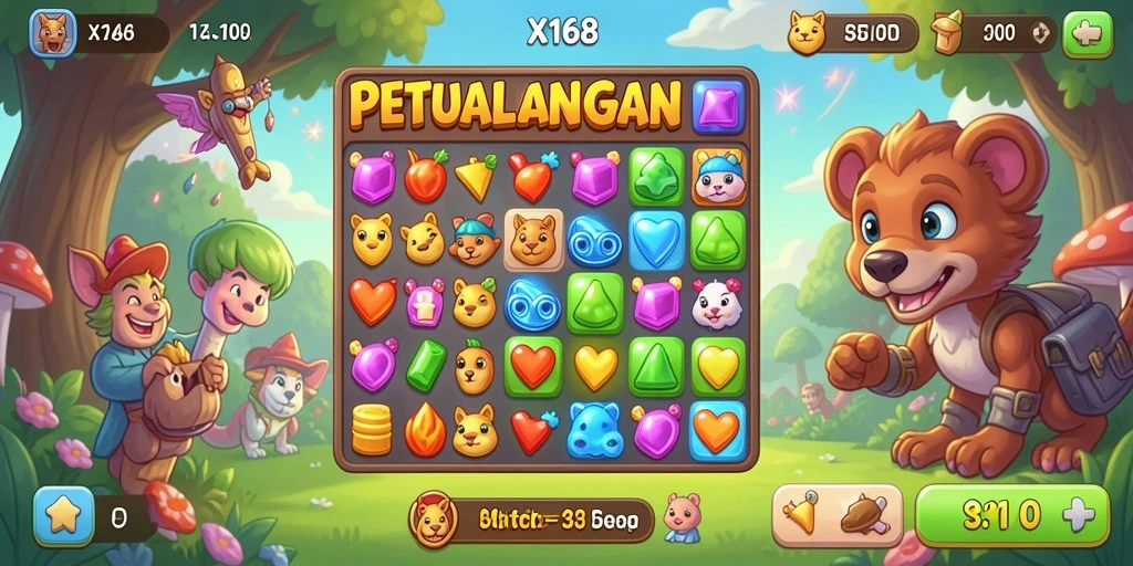 Tampilan gameplay seru dari X168 dalam kategori Match-3.